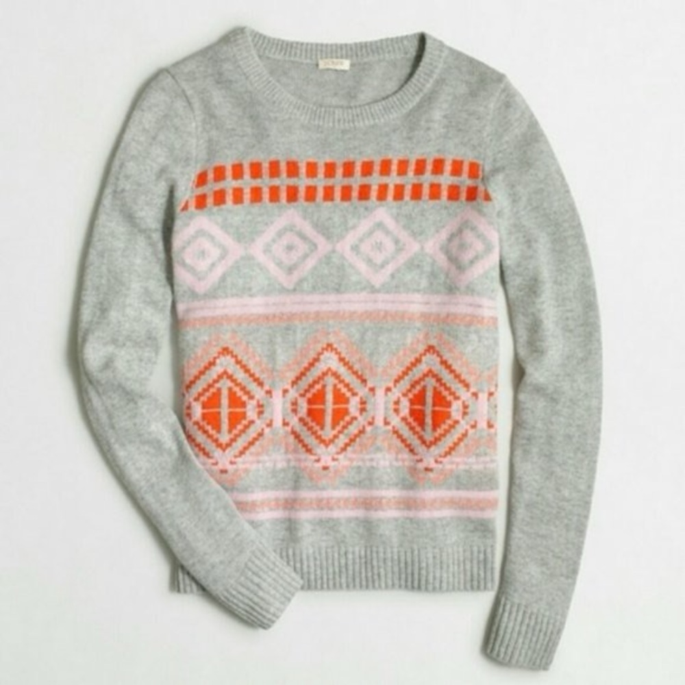 NEW J. Crew Geometric Wool Blend Fair Isle Sweater